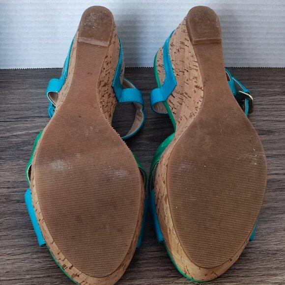Guess wedge heel sandals blue & green cork sole women's size 8 ? - Picture 6 of 11